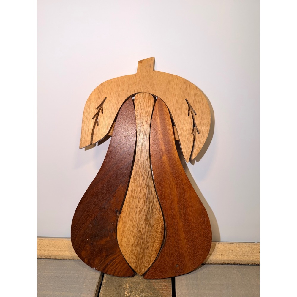 Vintage Handcrafted Wooden Pear Wall Decor Rustic Multi-Tonal Inlaid Wood Art